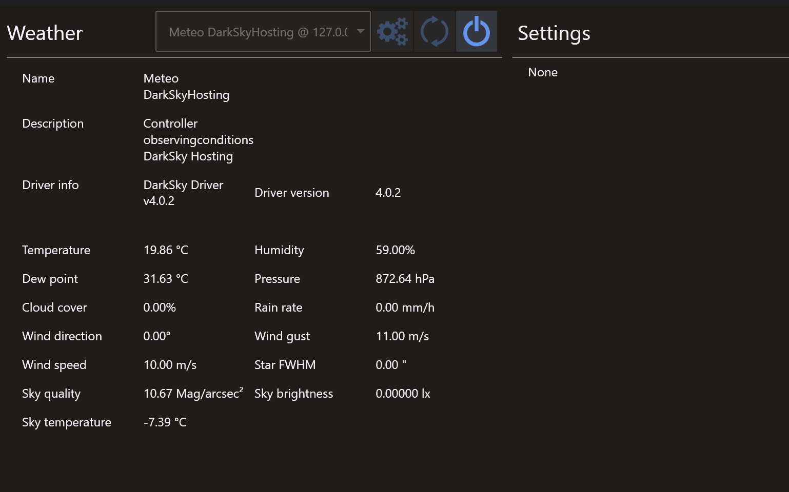 ASCOM ALPACA weather observing conditions driver DarkSky Hosting